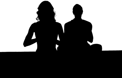 Silhouette of Couple Practicing Yoga on Transparent Background