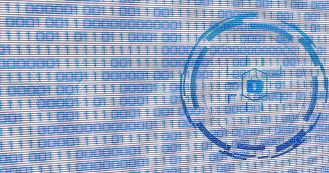 Digital security lock on binary code background