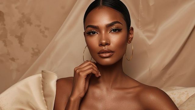 Sophisticated portrait of graceful beauty in beige elegance