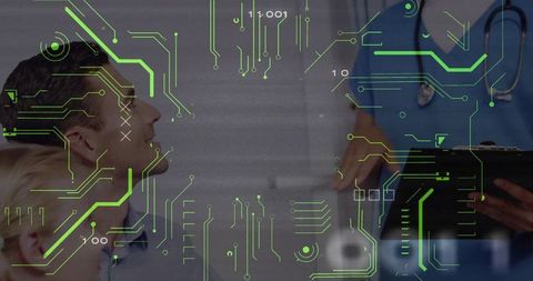 Digital healthcare concepts with doctor and circuit overlay