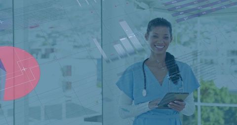 Healthcare Professional Using Digital Technology in Hospital Corridor