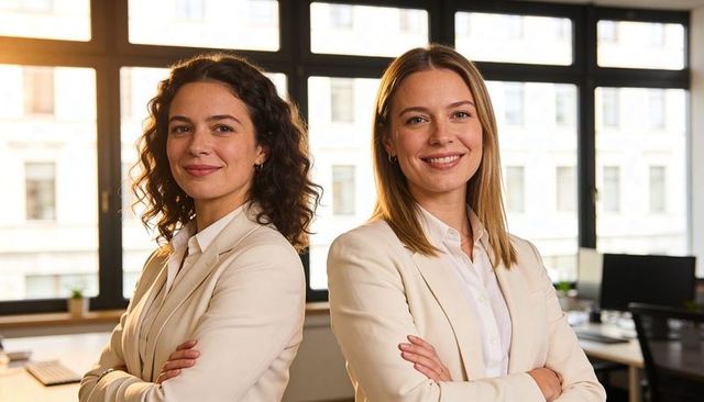 Confident female business partners standing with arms crossed in modern sunlit office
