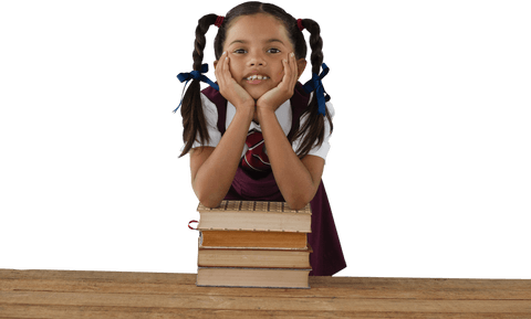 Cheerful Schoolgirl in Uniform Leaning on Books Transparent Cutout - Download Free Stock Videos Pikwizard.com