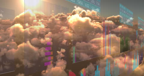 Surreal Financial Data Cloudscape with Data Overlays