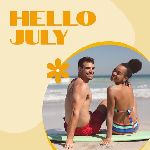Happy Couple Relaxing by the Seaside in July