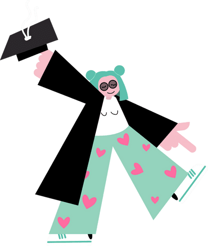 Youthful graduate tossing cap with unique style illustration