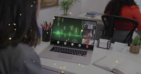 Remote team collaboration on digital finance conference call