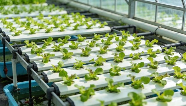 Hydroponic lettuce nursery in greenhouse using nft channels and pvc irrigation systems