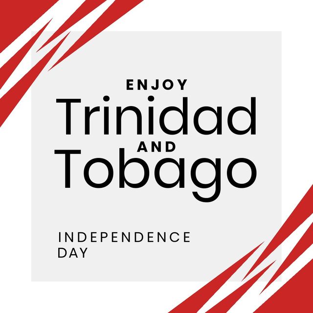 This design showcases an Independence Day message for Trinidad and Tobago with a unique, abstract scribbled border and modern typography. Great for social media posts, banners, posters, cards, and flyers promoting celebrations and events. The use of red and white aligns with national colors, enhancing the patriotic feel.