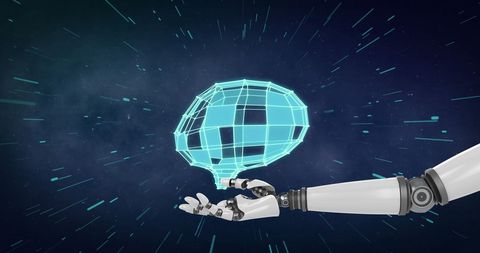 Robotic Hand Holding Digital Brain with Light Trails - Download Free Stock Images Pikwizard.com