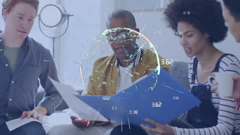 Global Network Over Business Team Analyzing Documents