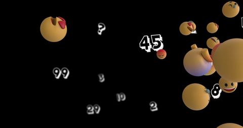 Floating emojis with numbers on black background