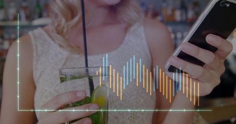 Woman with Smartphone and Graph, Concept of Business Communication