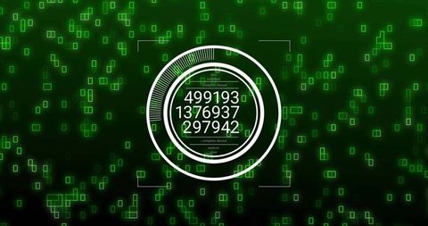 Rotating Neon-Green HUD Displaying Stacked Numeric Readouts for Futuristic Data Viz