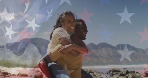 Celebrate Togetherness Happy Couple with American Flag