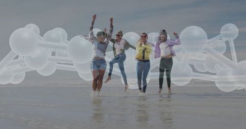 Women Celebrating Friendship with Molecular Integrity Concept