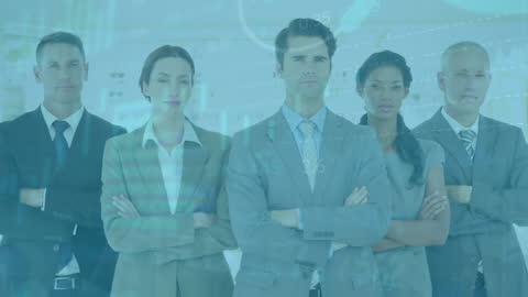 Diverse Team Overlaid with Financial Data Graphics