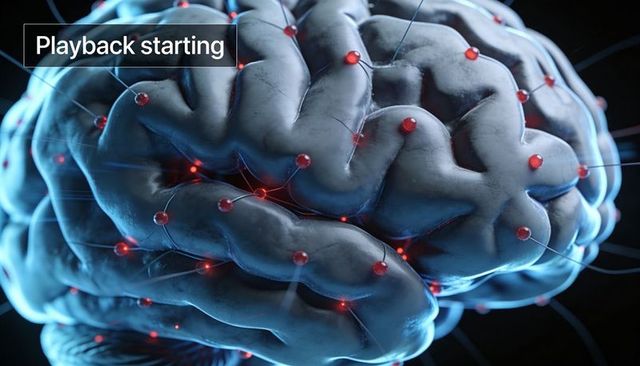 3D brain connectivity visualization with glowing red nodes and neural filaments