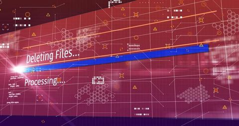 Futuristic neon magenta dashboard animated progress bar showing data deletion processing