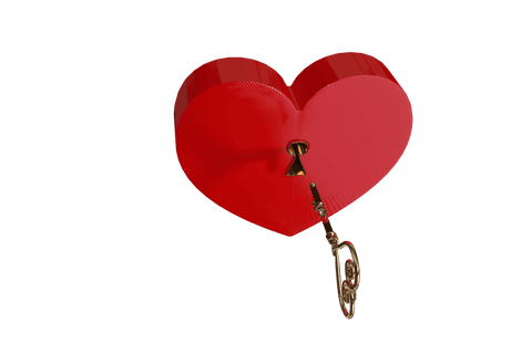 Heart with key inserted unlocks love concept on transparent background