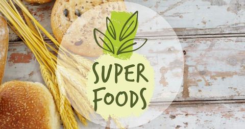 Superfoods Concept with Fresh Bread and Wheat Ear Graphics
