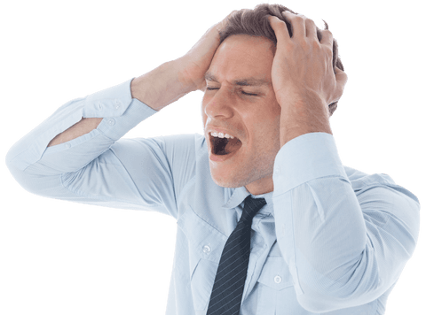 Transparent stressed businessman gripping hair