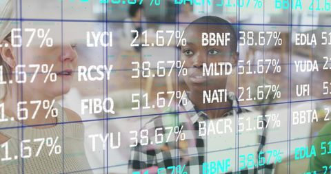 Composite of Stock Market Frankings Over Diverse Business Professionals - Download Free Stock Images Pikwizard.com