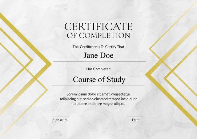 Elegant Certificate of Completion with Gold Accents and Watermark Background - Download Free Stock Templates Pikwizard.com