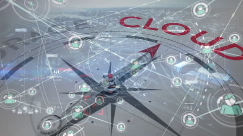 Conceptual Network Connections Over Compass Suggesting Digital Cloud Transformation