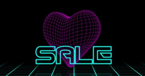 Neon Retro Sale Text with Heart Grid on Black - Download Free Stock Images Pikwizard.com