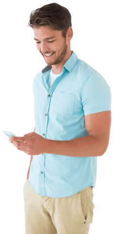 Young Man in Casual Attire Using Smartphone on Transparent Background - Download Free Stock Videos Pikwizard.com