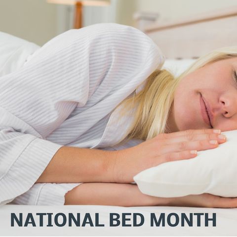 Woman Sleeping Peacefully Promoting National Bed Month Relaxation - Download Free Stock Templates Pikwizard.com