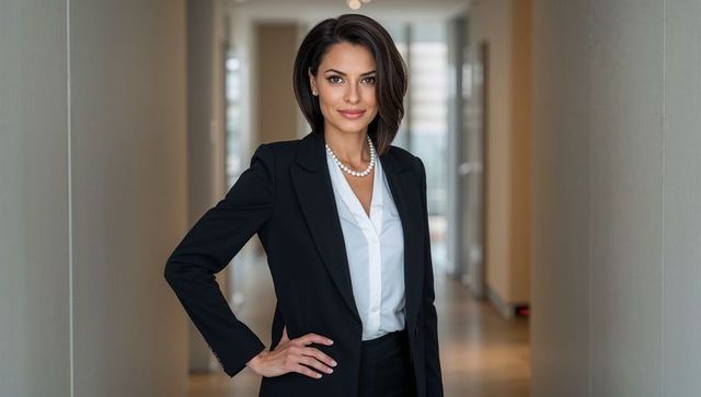 Professional Female Executive in Business Attire Standing Confidently