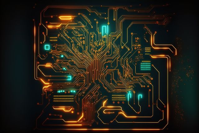 Image of computer circuit board and yellow light trails on dark background - Download Free Stock Photos Pikwizard.com