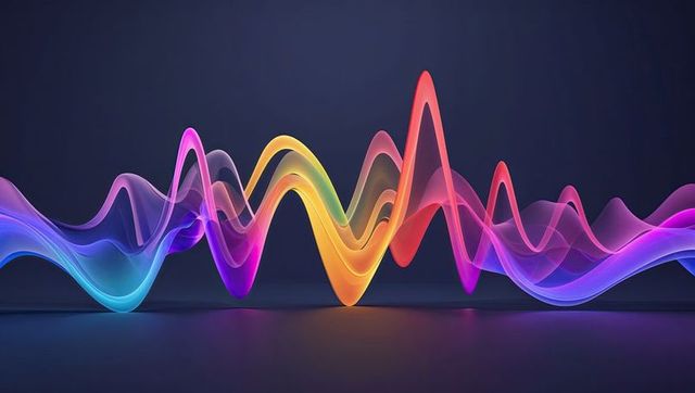 Abstract neon wave sculpture in rainbow gradient