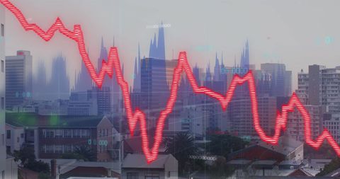 Cityscape with Financial Data Overlay and Digital Graphics - Download Free Stock Images Pikwizard.com