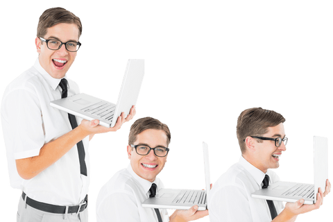 nerd holding laptop isolated with transparent background - Download Free Stock Videos Pikwizard.com