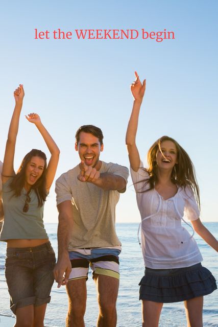 Excited Friends Celebrating Weekend on Beach - Download Free Stock Templates Pikwizard.com