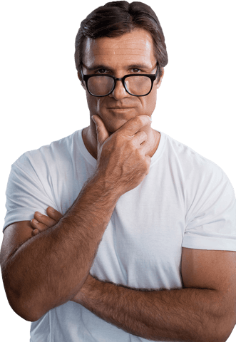 Transparent Background Portrait of Mature Man Contemplating