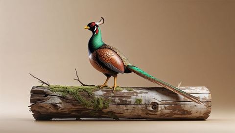 Vibrantly detailed pheasant animal perching on mossy log