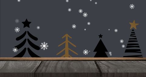 Festive Snowflakes Falling on Stylized Christmas Trees