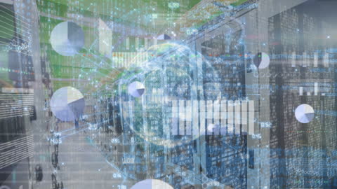 Futuristic Digital Data Visualization Overlapping Computer Servers