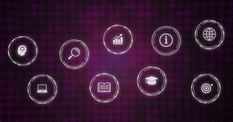 Business and technology icons on modern digital background