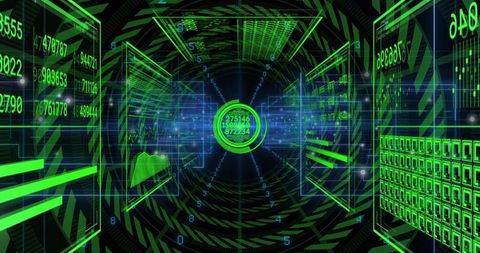 Futuristic Data Hub with Glowing Holographic Interface