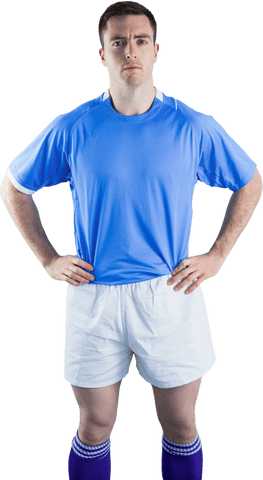 Transparent Background of Determined Rugby Player with Hands on Hips