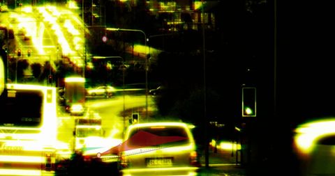 City traffic at night with digital overlay complex environment