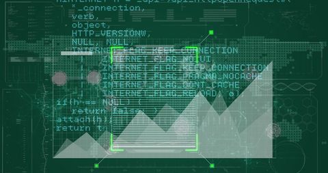 Futuristic data processing with neon graph overlay
