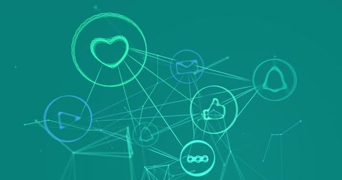 Futuristic digital media interface with neon icons