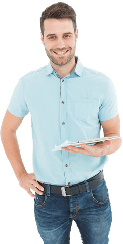 Confident Man Holding Clipboard with Friendly Smile Transparent Background - Download Free Stock Videos Pikwizard.com