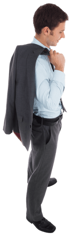 Confident Businessman Holding Suit Jacket with Transparent Background